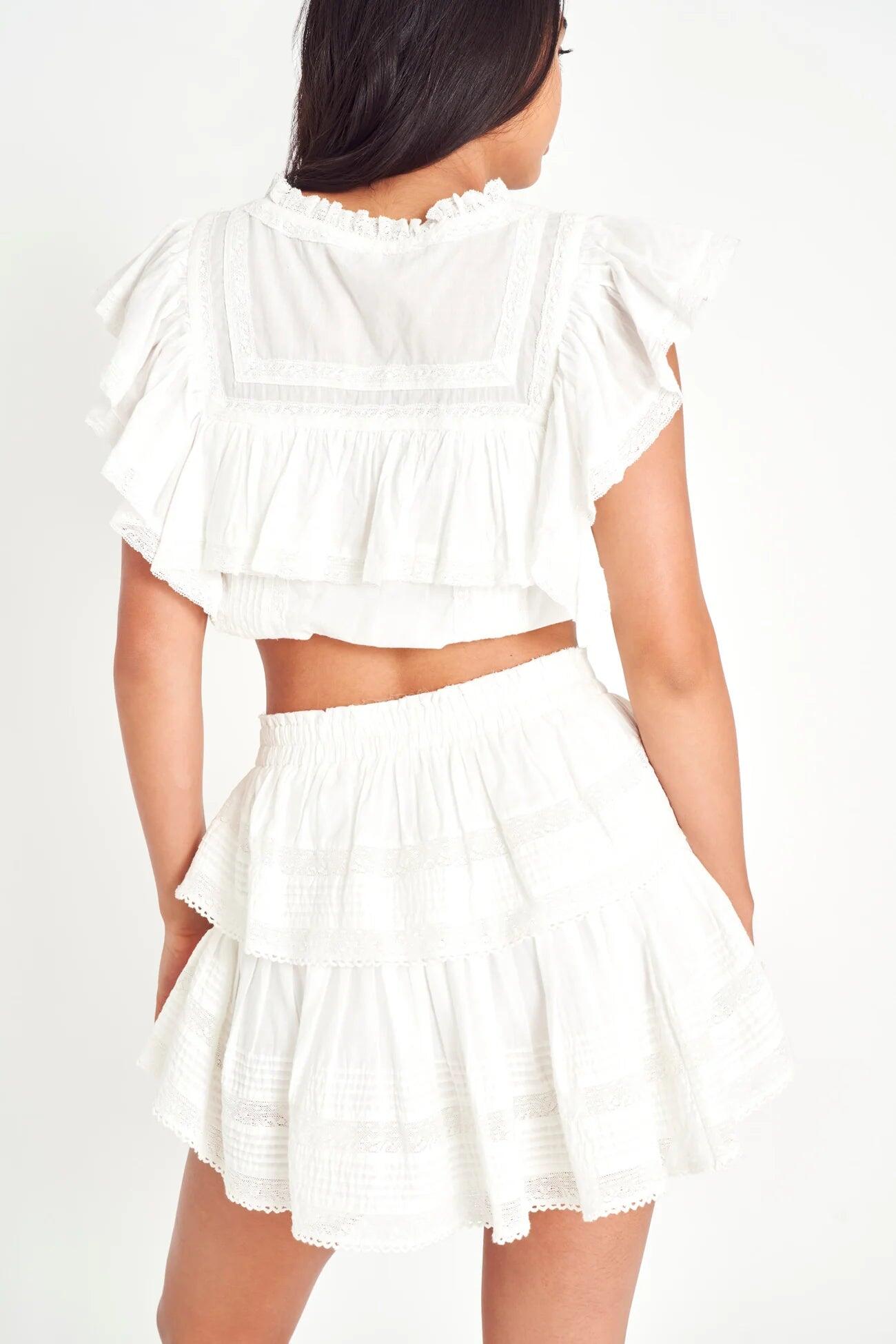 Ruffle Mini Skirt Antique White