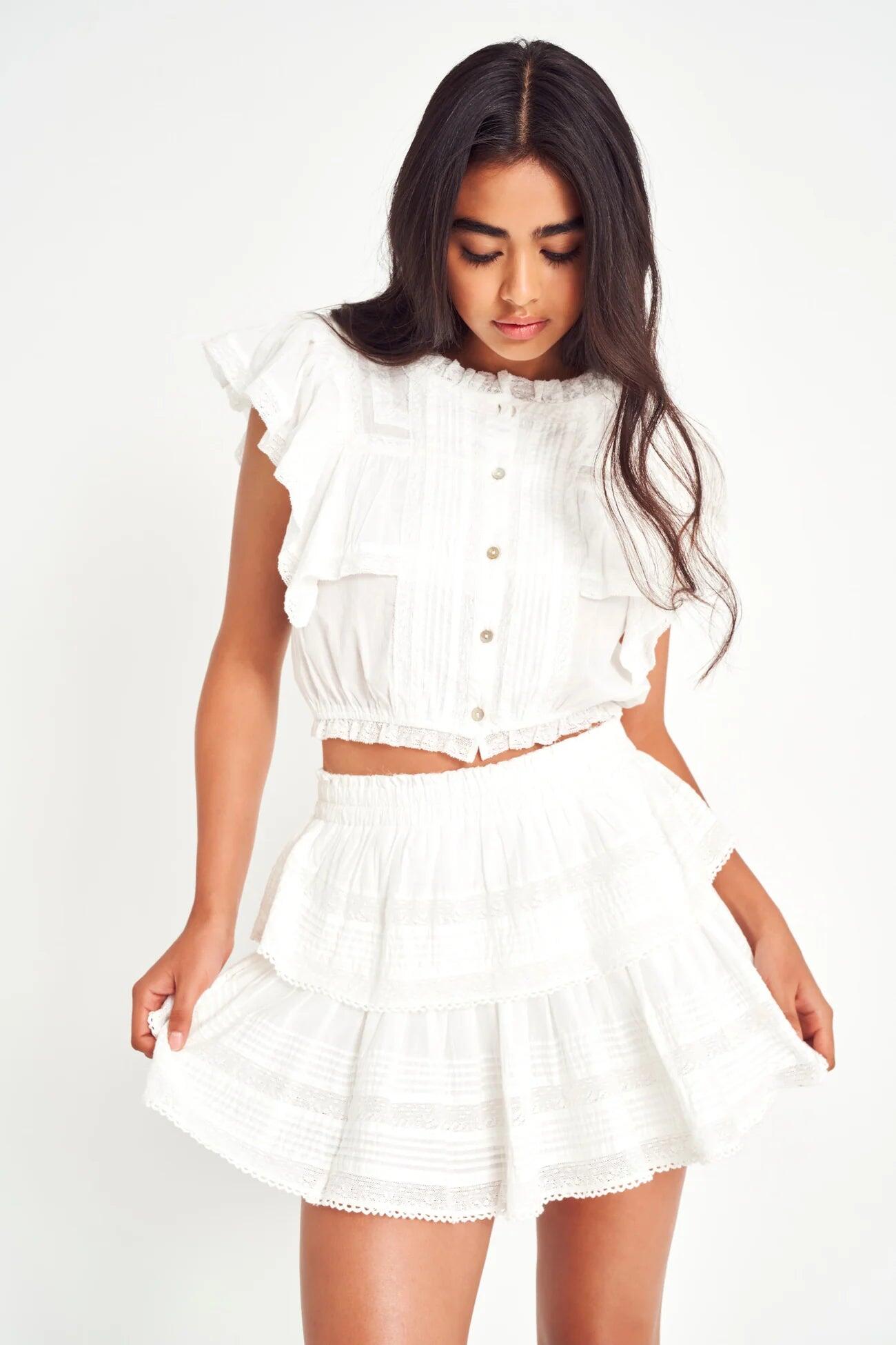 Ruffle Mini Skirt Antique White