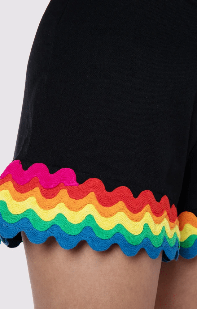 Rainbow High Waisted Shorts: Black with Vibrant Trim