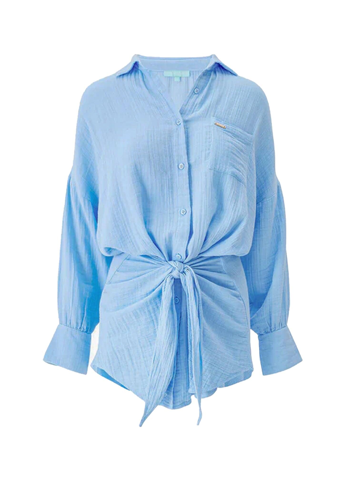 Sara Short Shirt Dress Dusty Blue - Dress