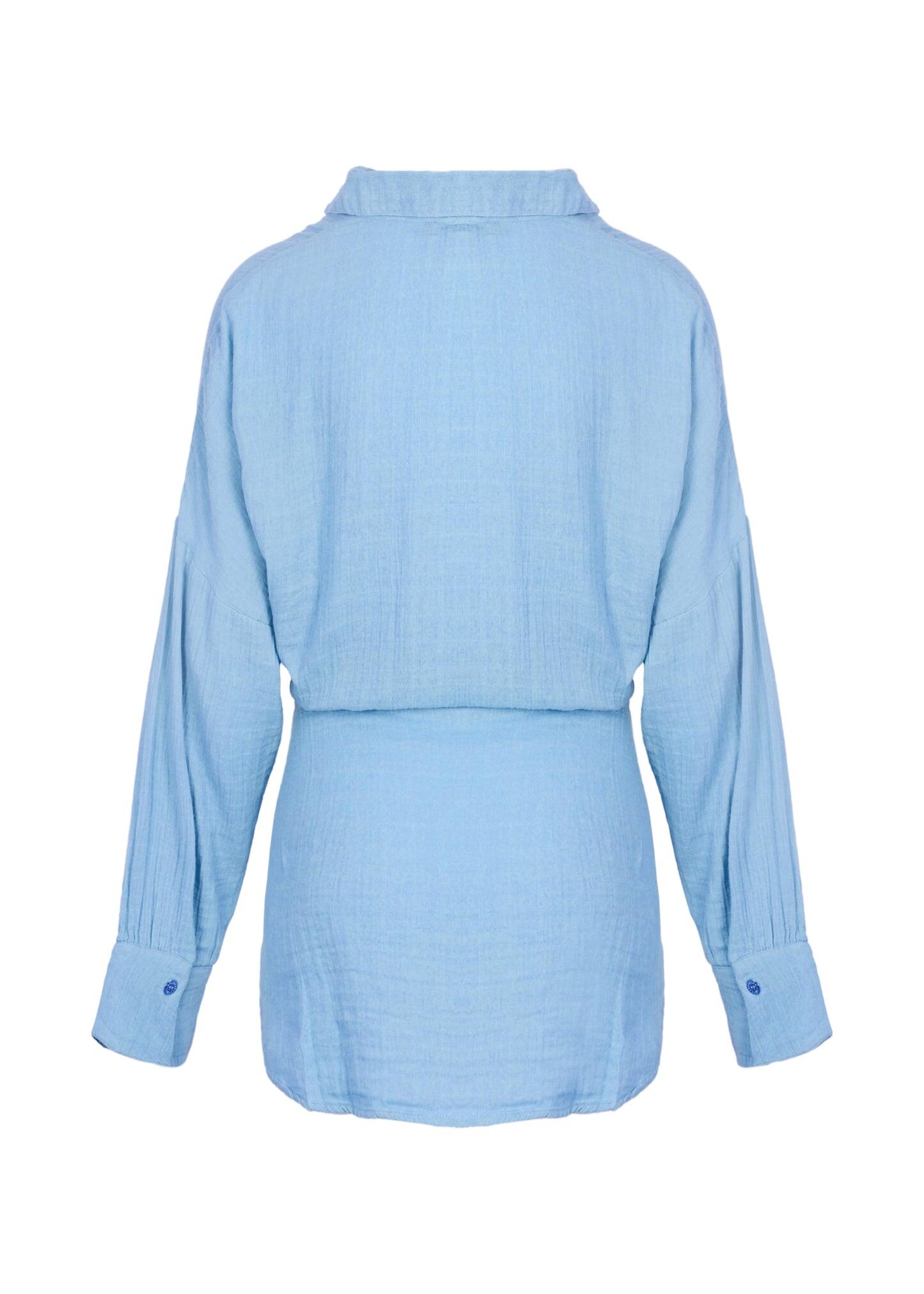 Sara Short Shirt Dress Dusty Blue - Dress