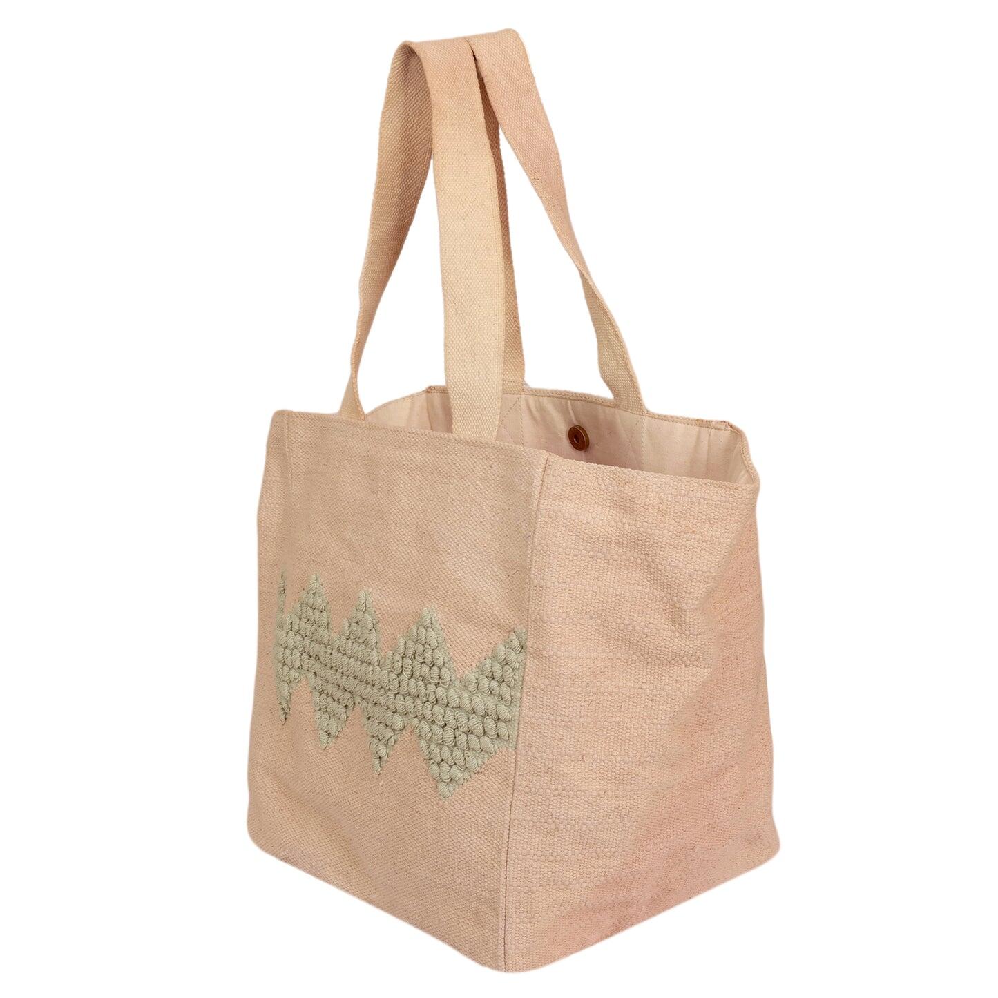 Beige Tote Bag Zig Zag