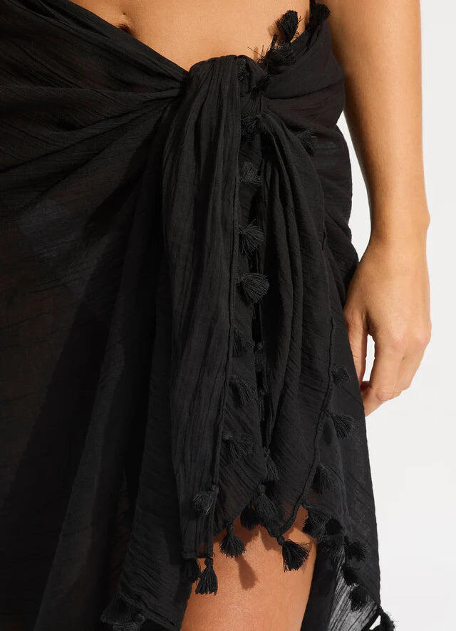 Beach Edit Cotton Gauze Sarong Black - ONE SIZE - Sarong