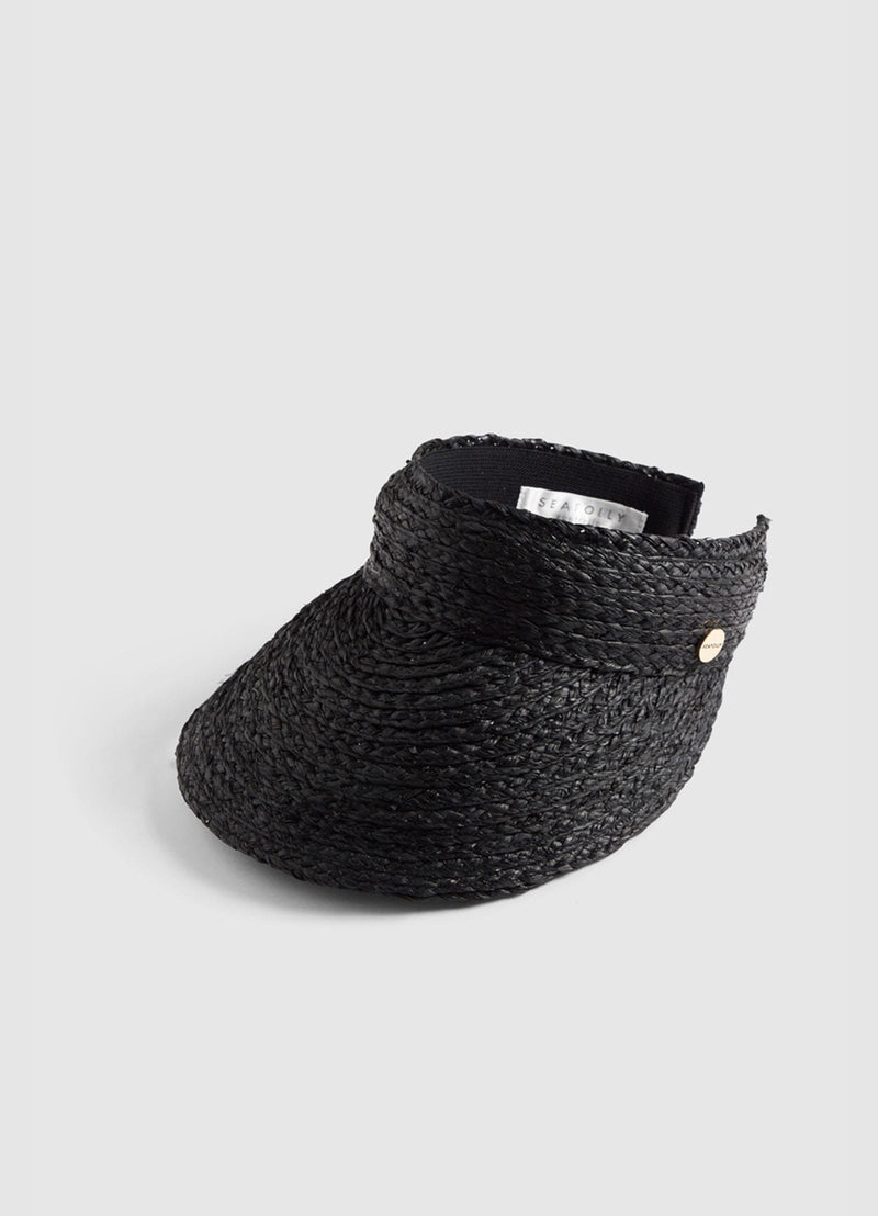 Shady Lady Raffia Visor Cap Black - ONE SIZE - Hat