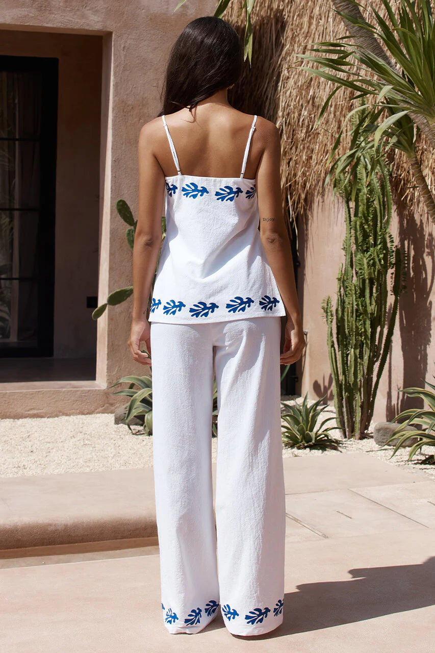 Amalia Pant White/Blue - Bottoms