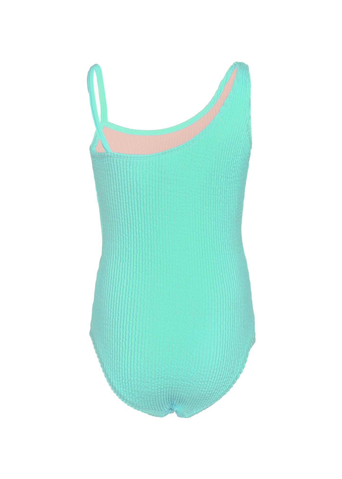 Crinkle Girls One Shoulder One Piece Green Swimsuit - One Piece