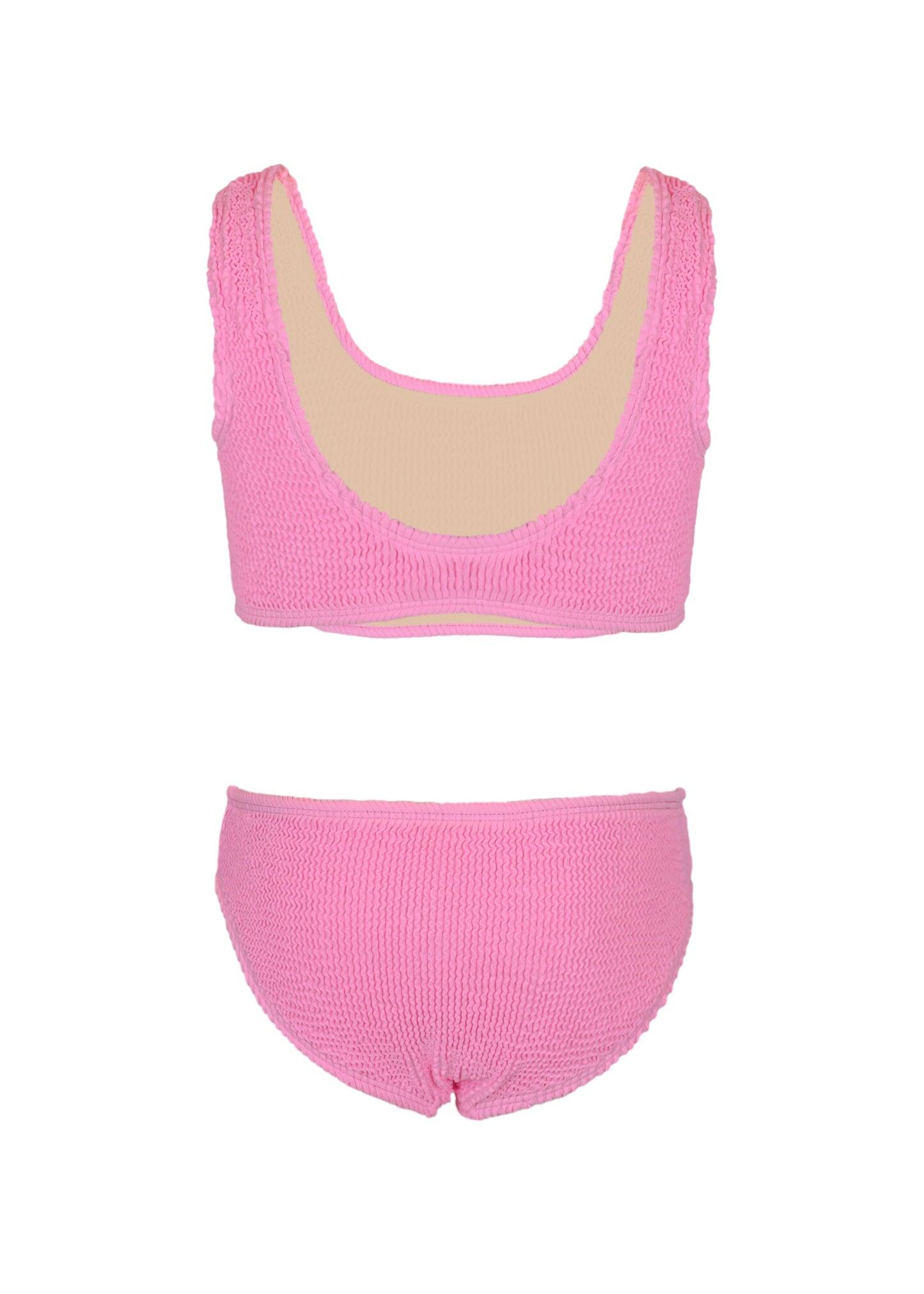 Girls Crinkle Textured Pink Bikini - Bikini