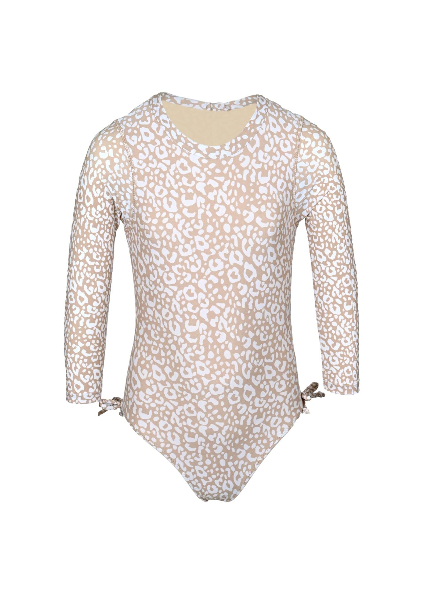 Ditsy Leopard Girls Long Sleeve One Piece & Tutu Swim Set - Bikini