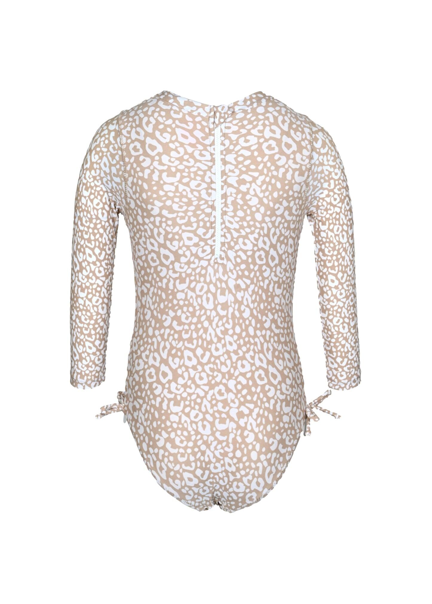 Ditsy Leopard Girls Long Sleeve One Piece & Tutu Swim Set - Bikini