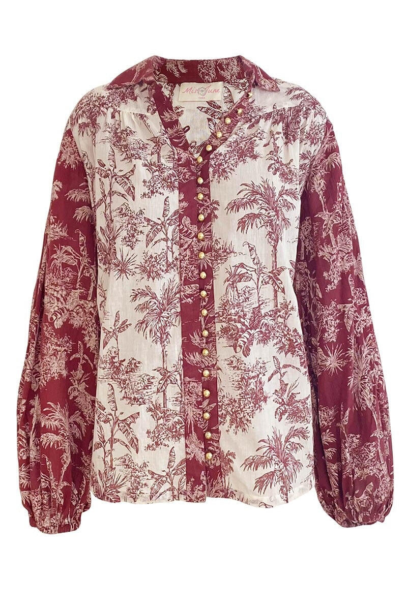 Detail of Gold Button on Miss June Resort Wear Shirt