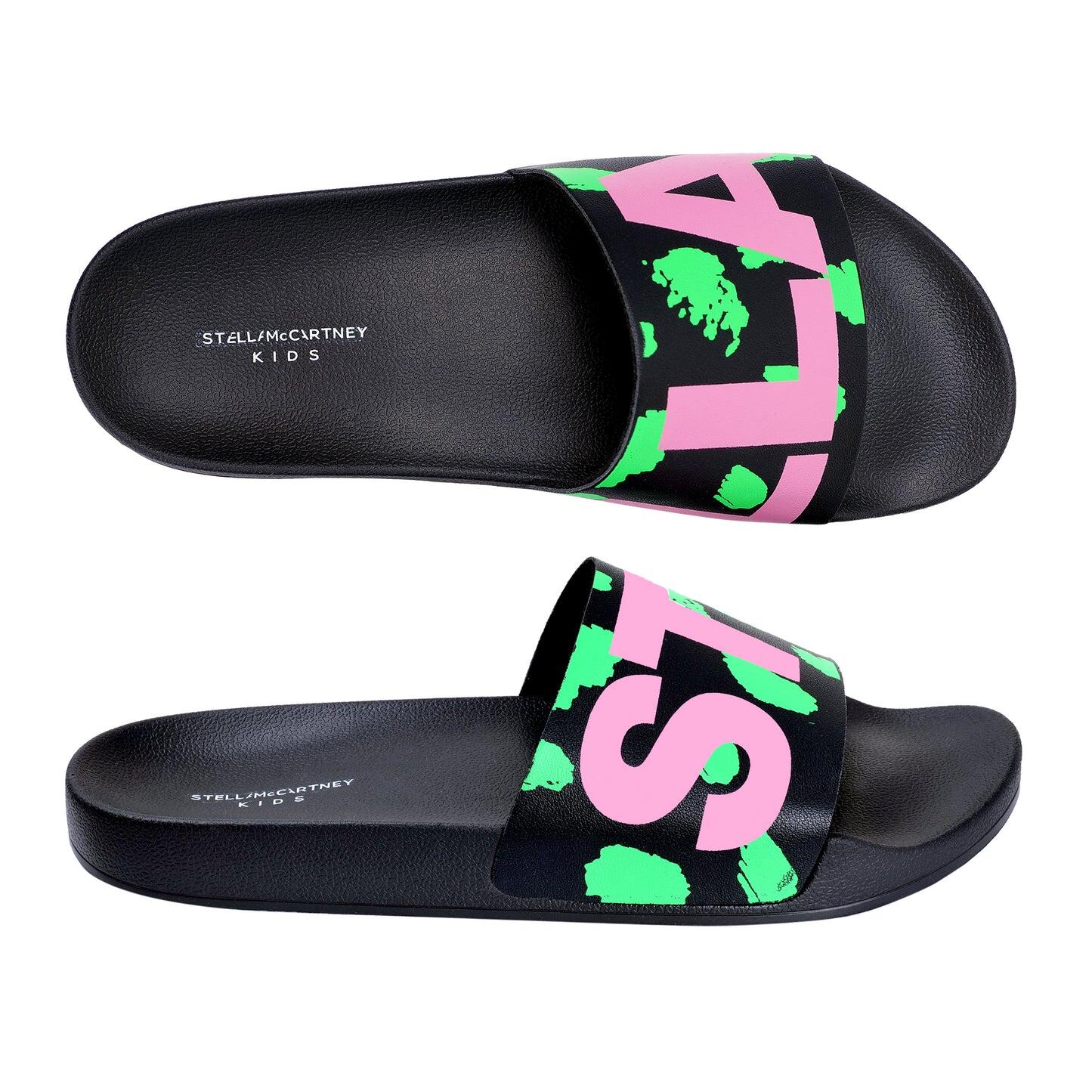 Girls Black Slider Pink/Green Logo - Girls Shoes