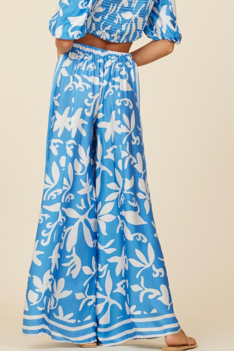 Summer Breeze Print Satin Pants - Bottoms