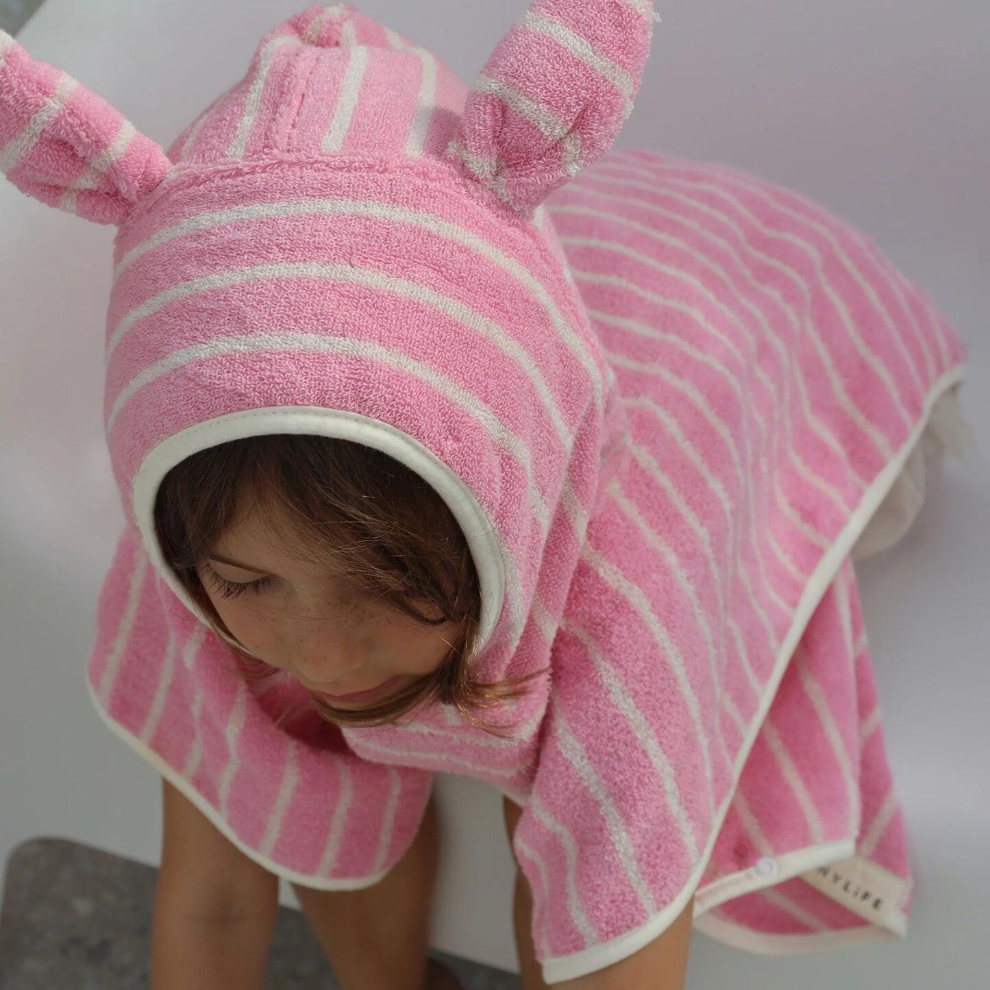 Kids Character Hooded Towel Cotton Candy Pink Stripe