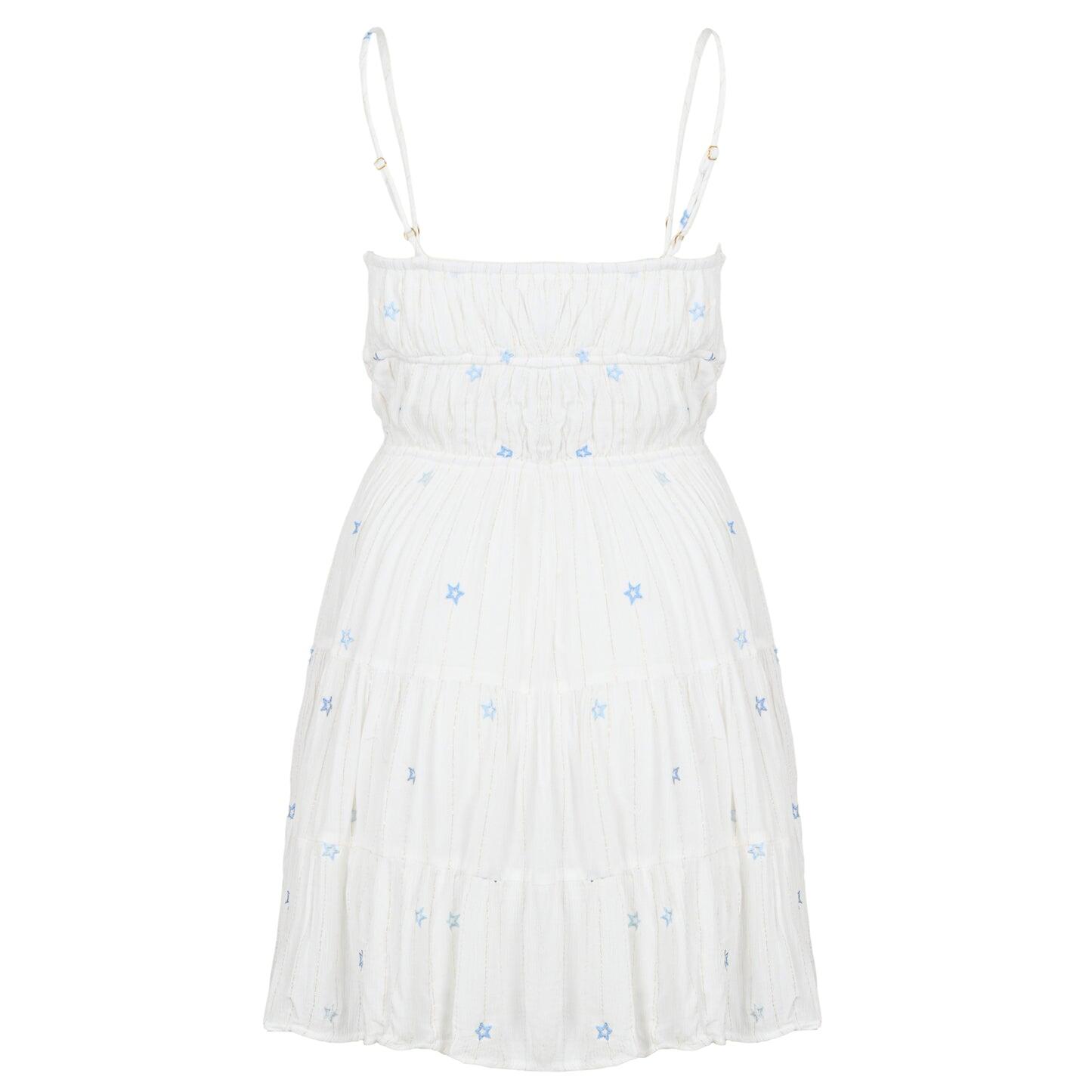 Ivory/Tonal Blue Stars Lurex Stripe Star Dress