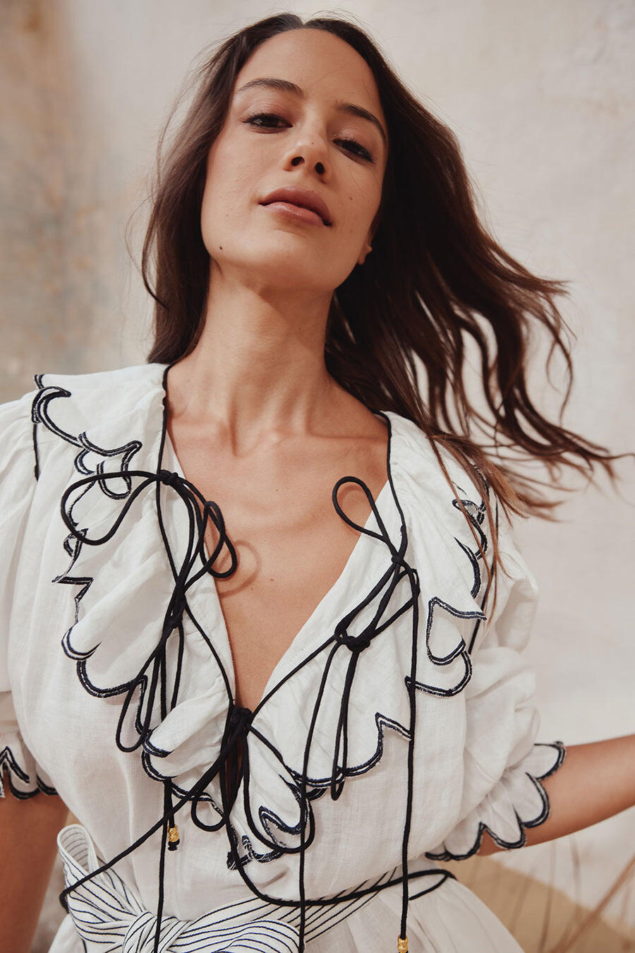 Ajax Scallop Dress Black Embroidery White - Dress