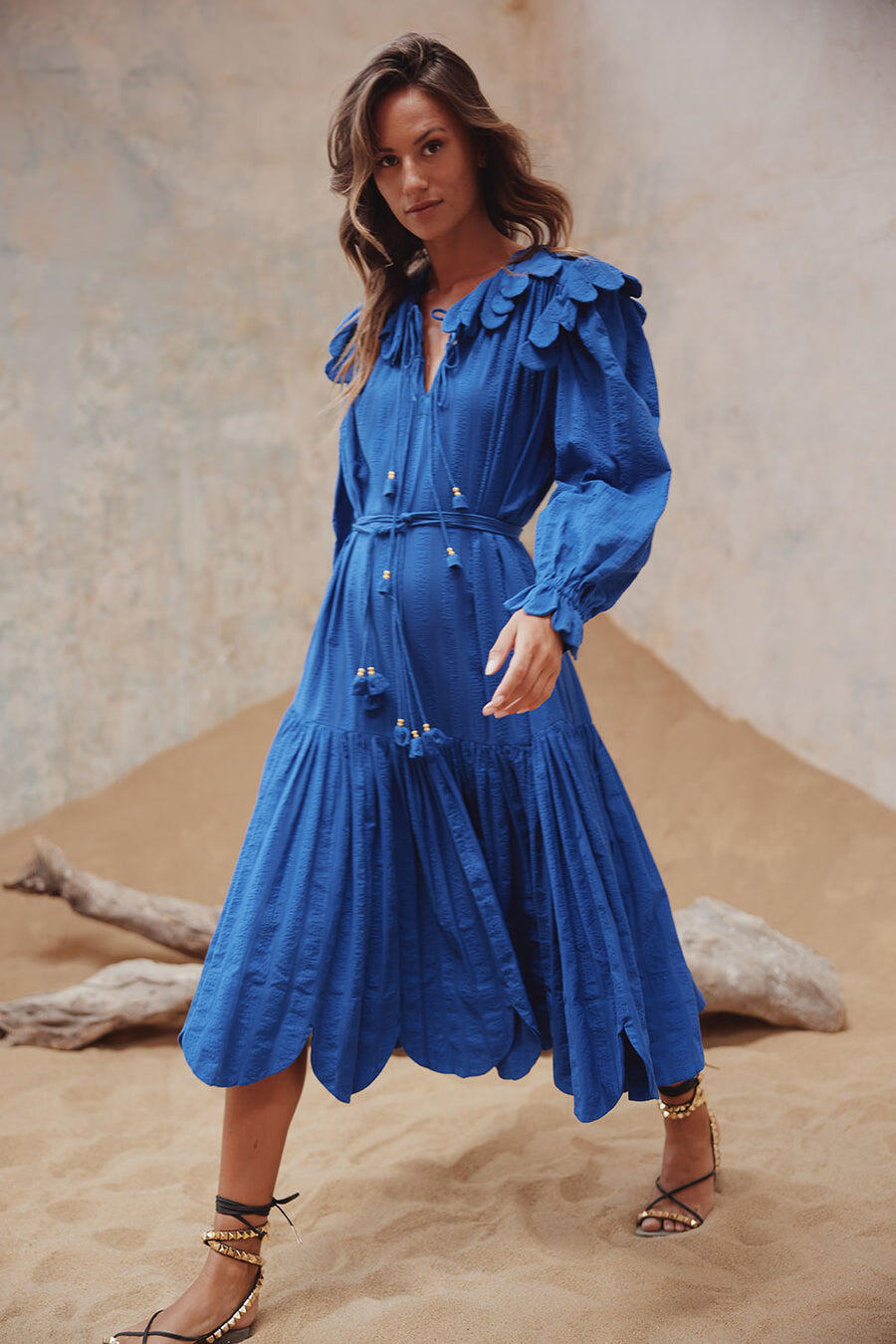 Gillian Scallop Midi Dress Sapphire Blue