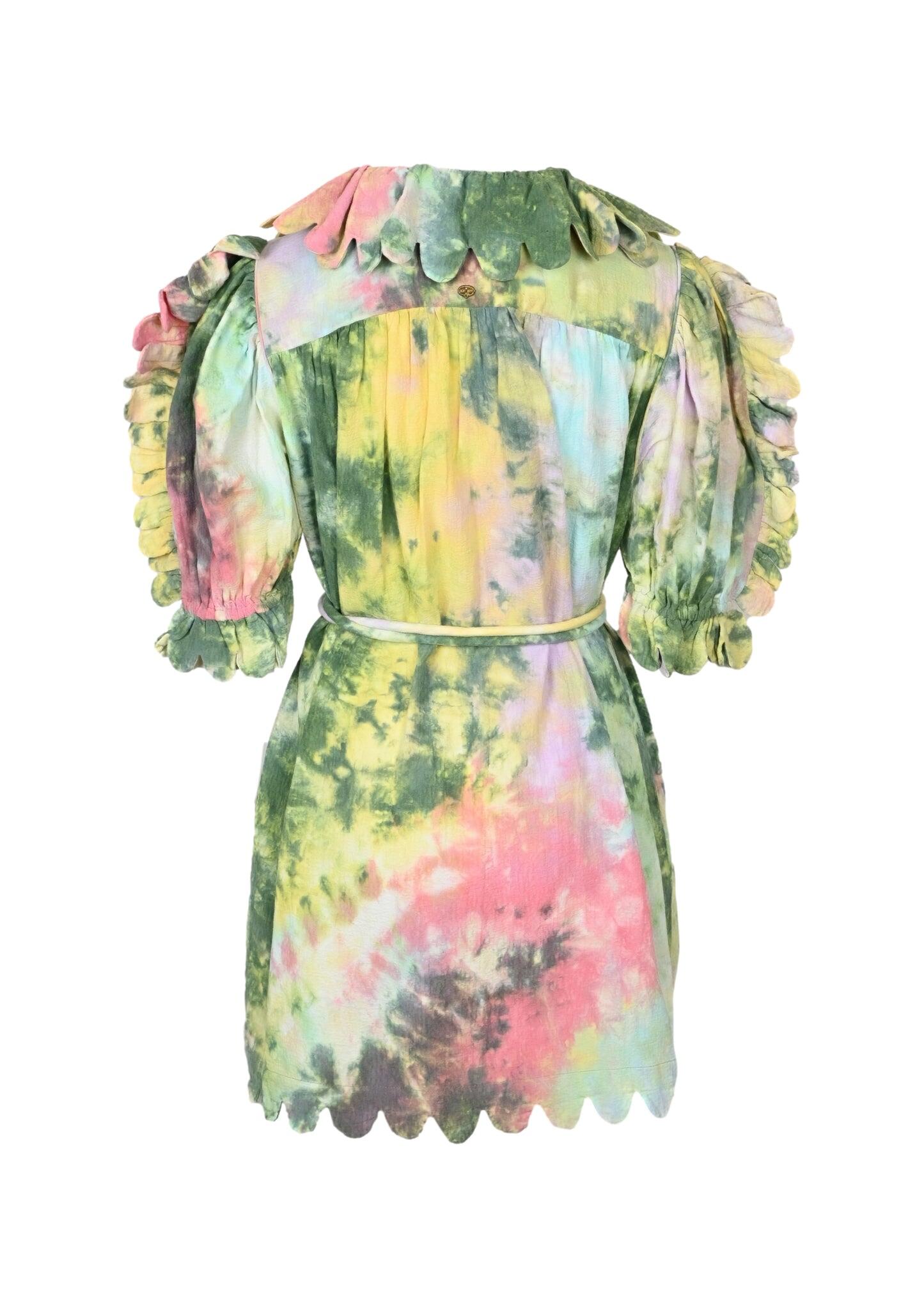 Maja Scallop Candy Tie Dye Mini Dress Evergreen - Dress