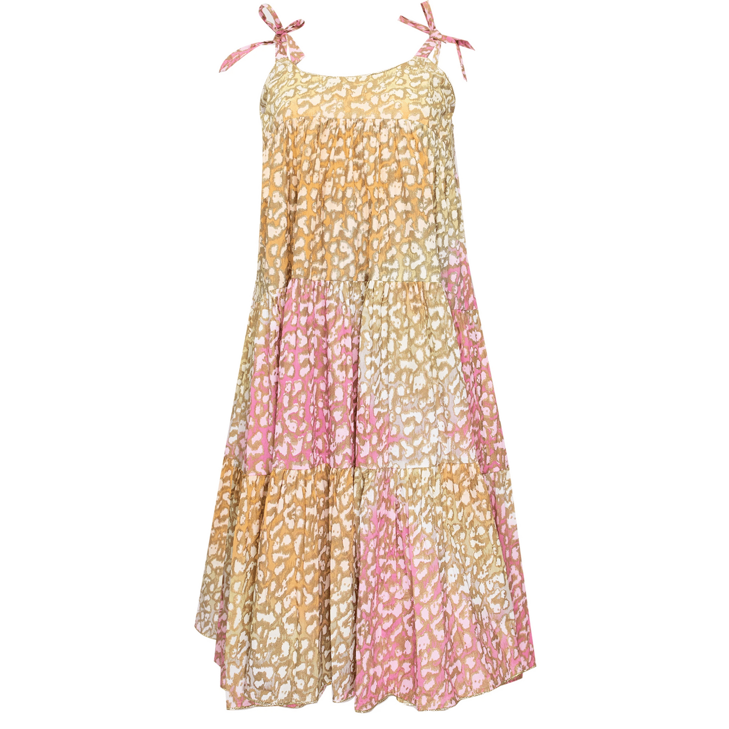 Tie Dye 70’s Sun Dress With Snow Leopard Print Green Lime/Turq - Dress