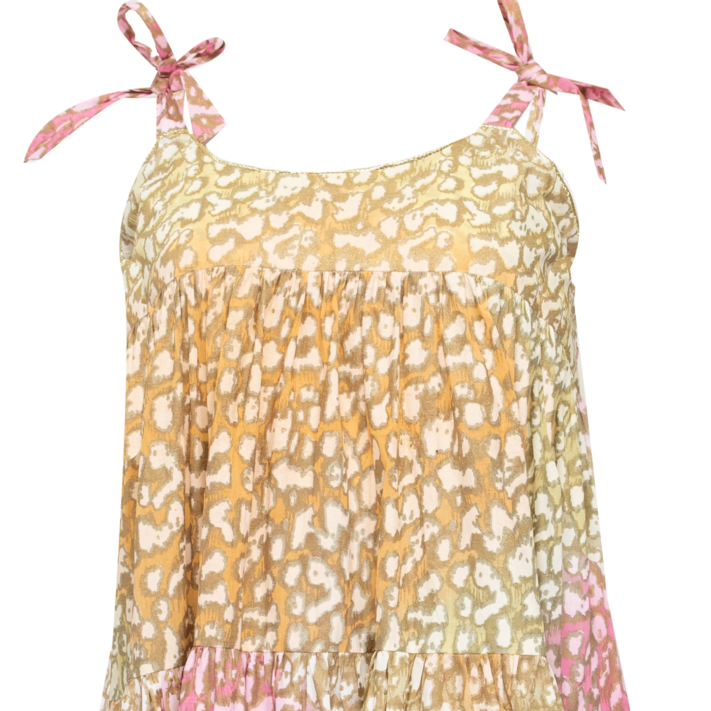 Tie Dye 70’s Sun Dress With Snow Leopard Print Green Lime/Turq - Dress