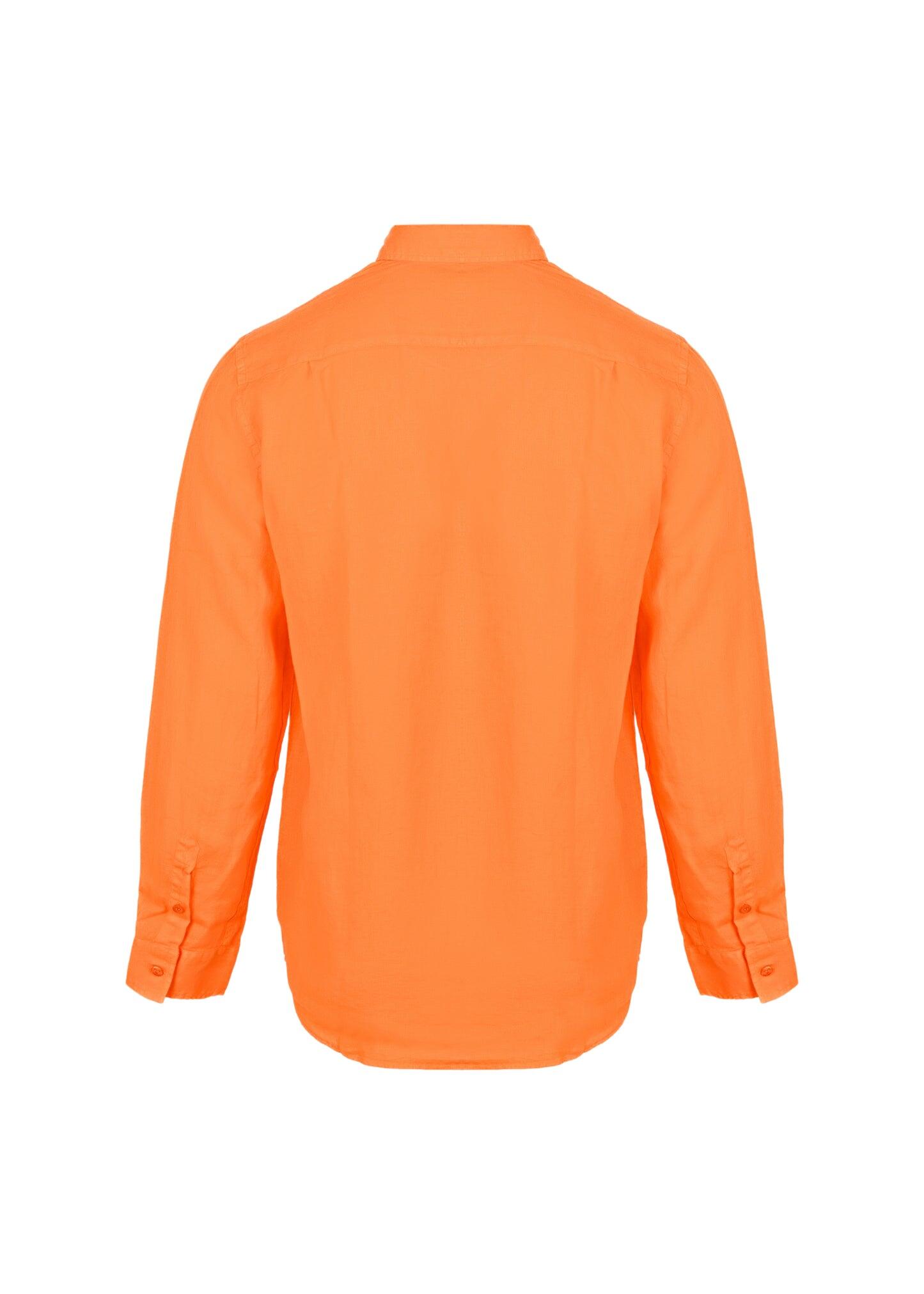 Caroubis Solid Apricot Long Sleeve Linen Shirt - Long Sleeve Shirt