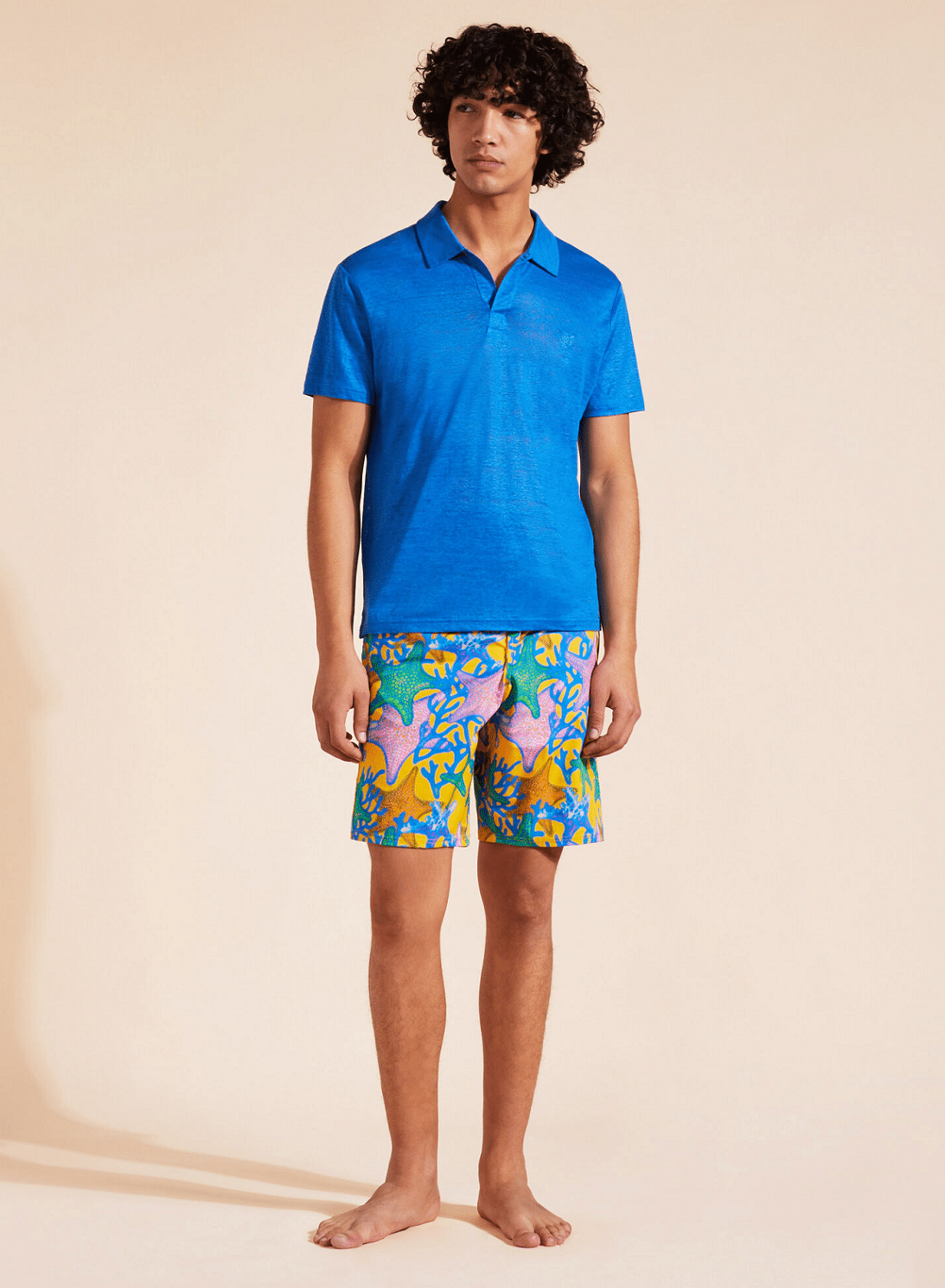 Men Linen Jersey Polo Shirt Solid Palace Blue - Polo Shirt