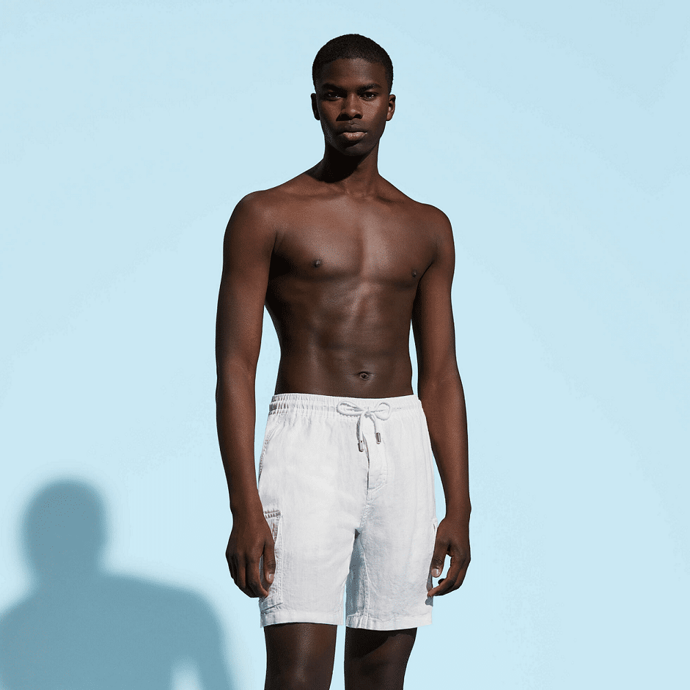 Men Linen Bermuda Short Cargo Pockets White