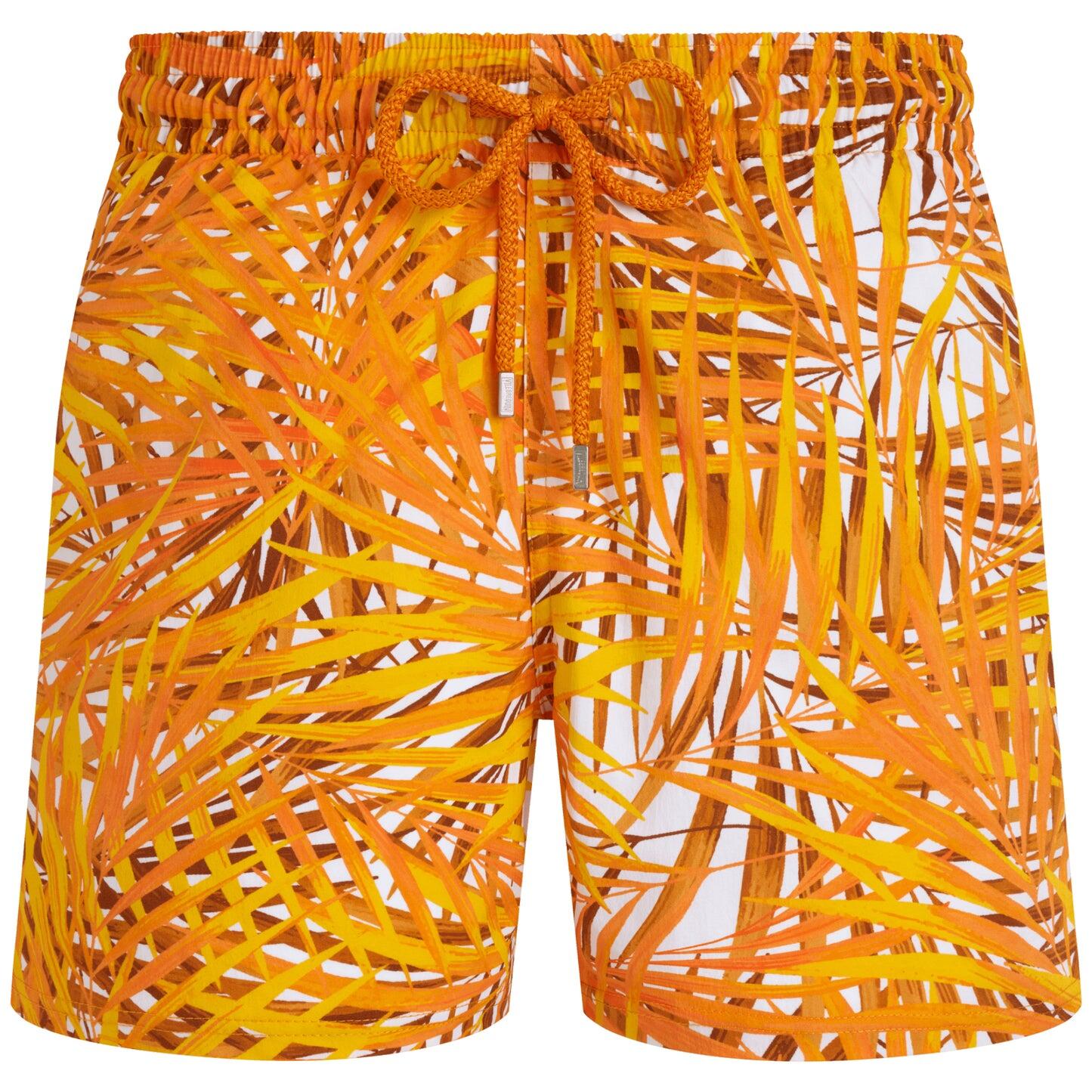 Men Stretch Swim Short Palm Leaves - Men’s Swim Shorts