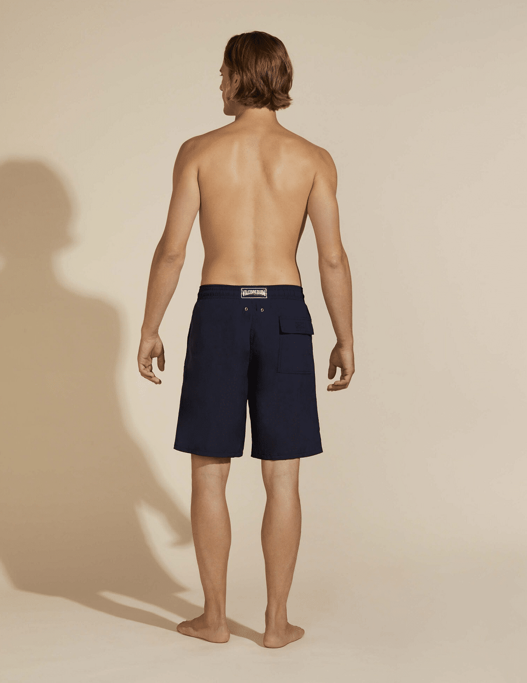 Men Long Swim Shorts Solid Navy Blue