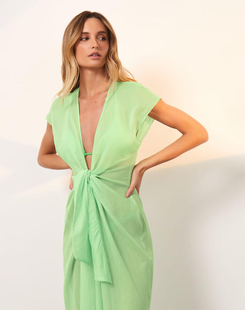 Solid Sasha Long Cover Up Light Green - Cover Up