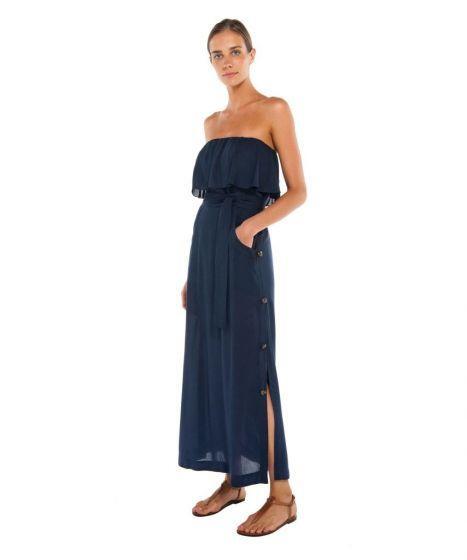 Vix Solid Glenda Long Dress Navy - Dress