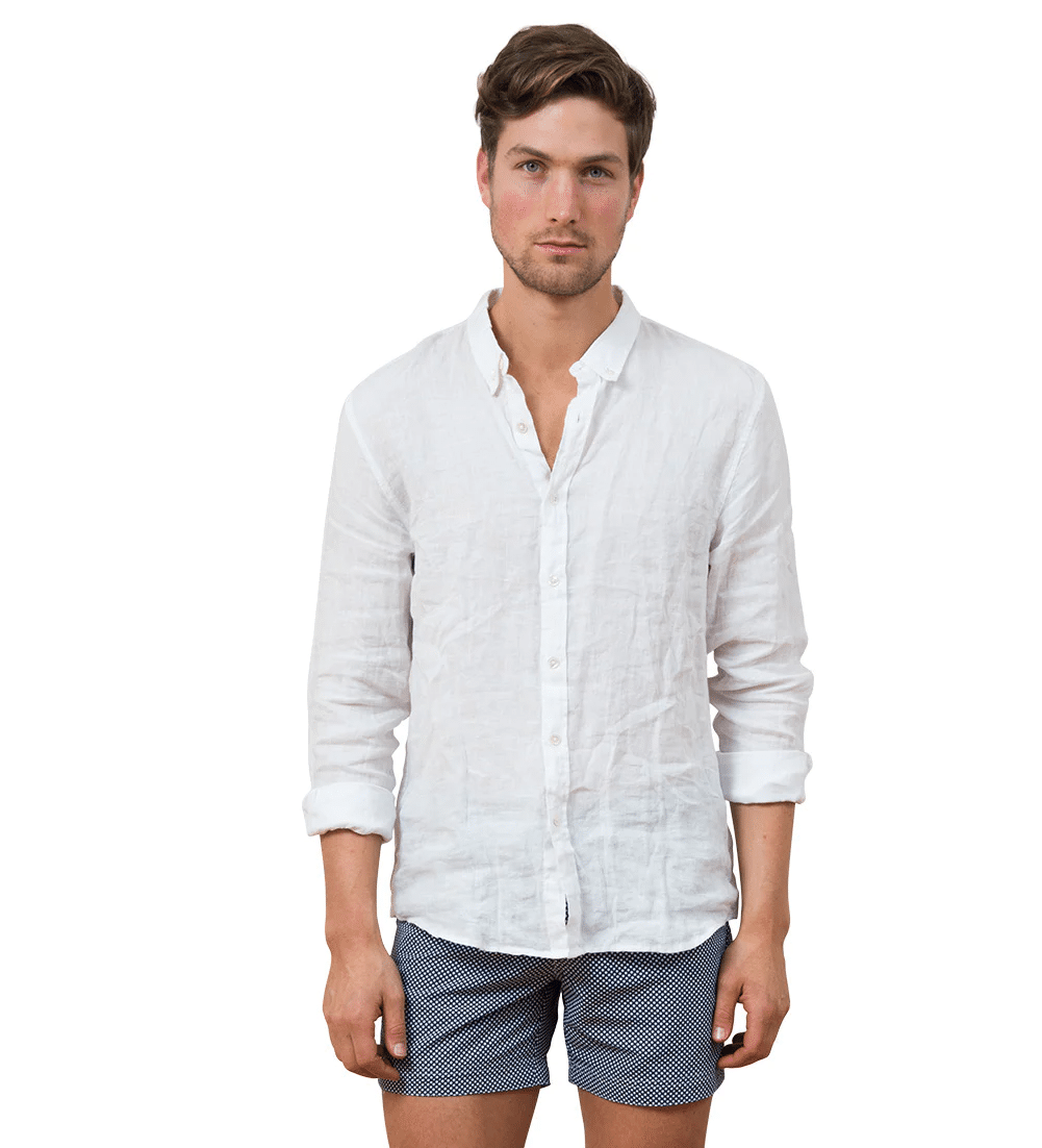 TRP Men's White Linen Shirt