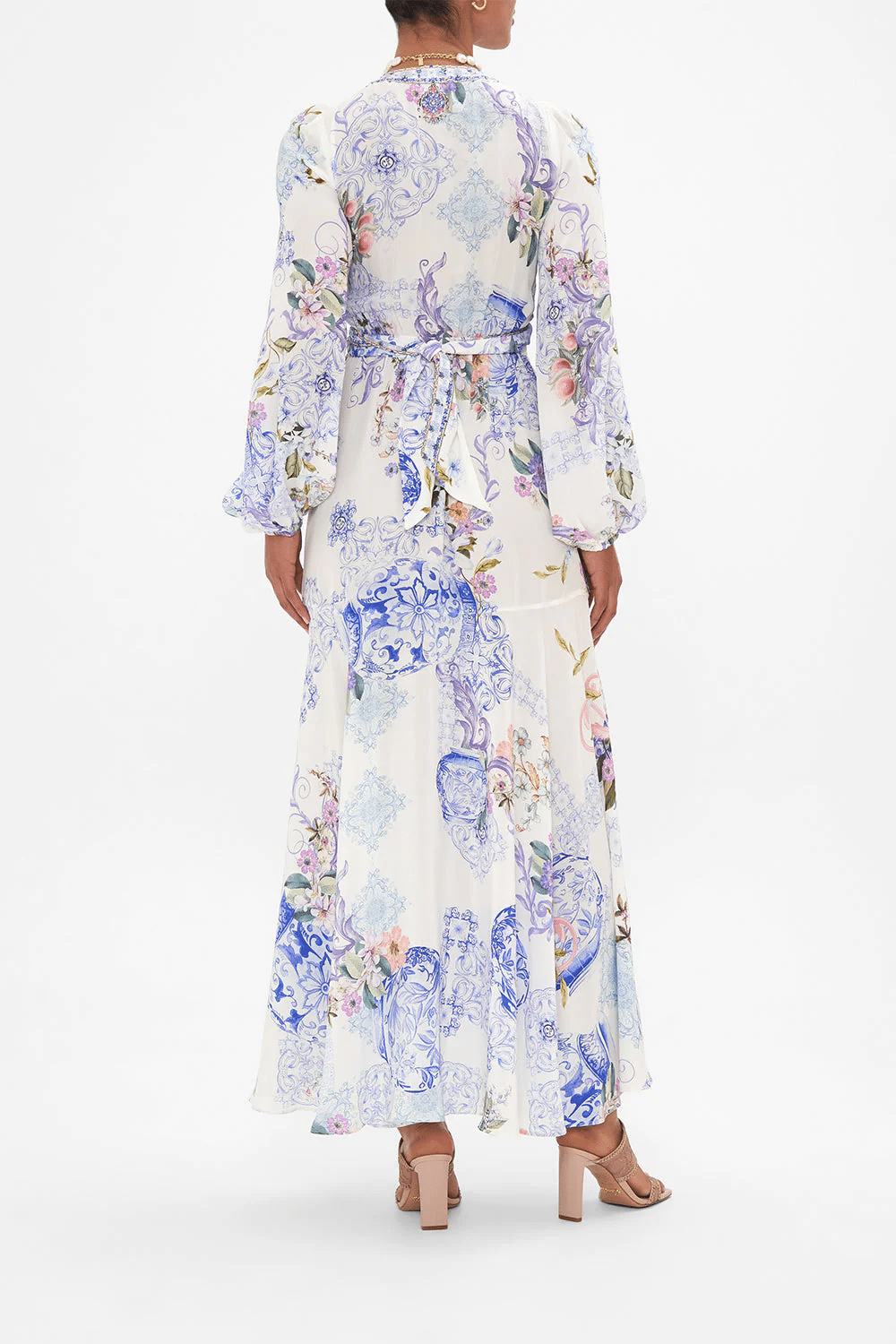 Wrap Tie Dress W/ Blouson Sleeve Paint Me Positano - Dress