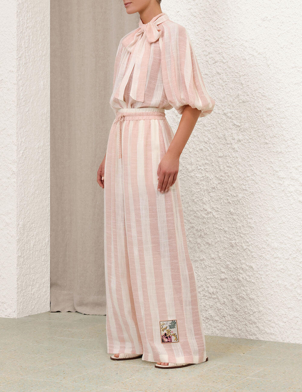 Acacia Wide Leg Pink Cream Stripe - Trousers
