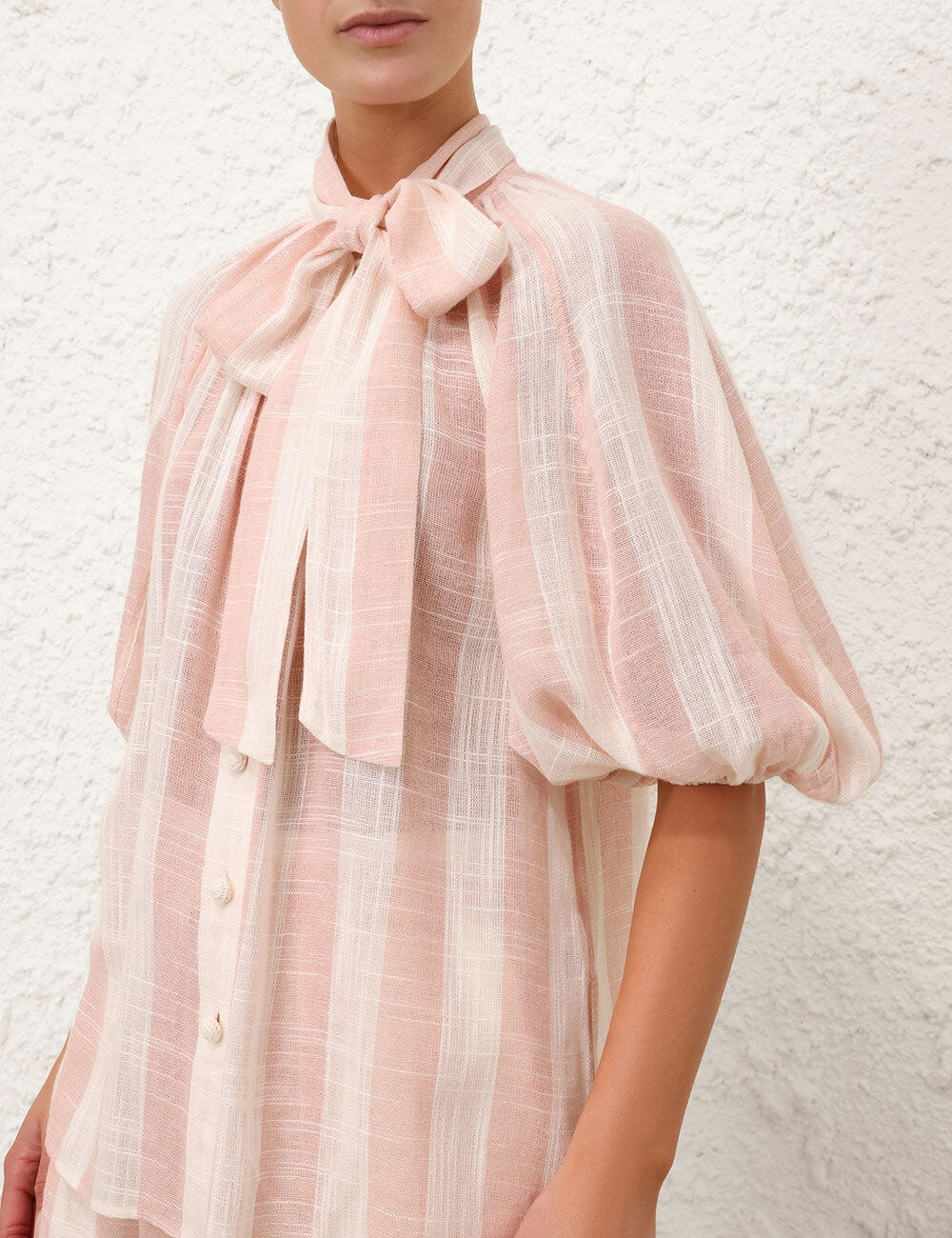 Acacia Blouson Shirt Pink Cream Stripe - Top