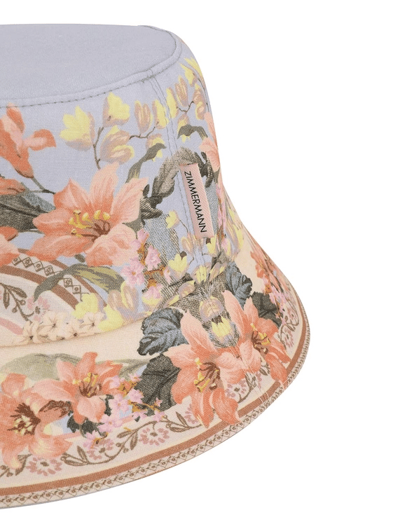 Printed Canvas Bucket Hat Blue Floral - ONE SIZE - Hat
