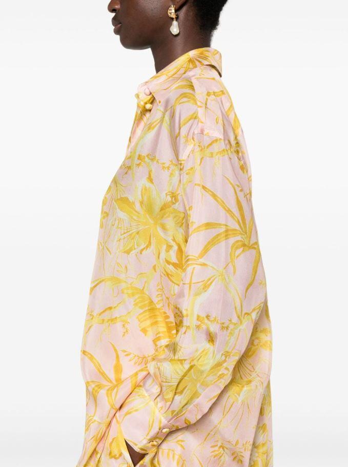 Floral Print Silk Shirt - Top