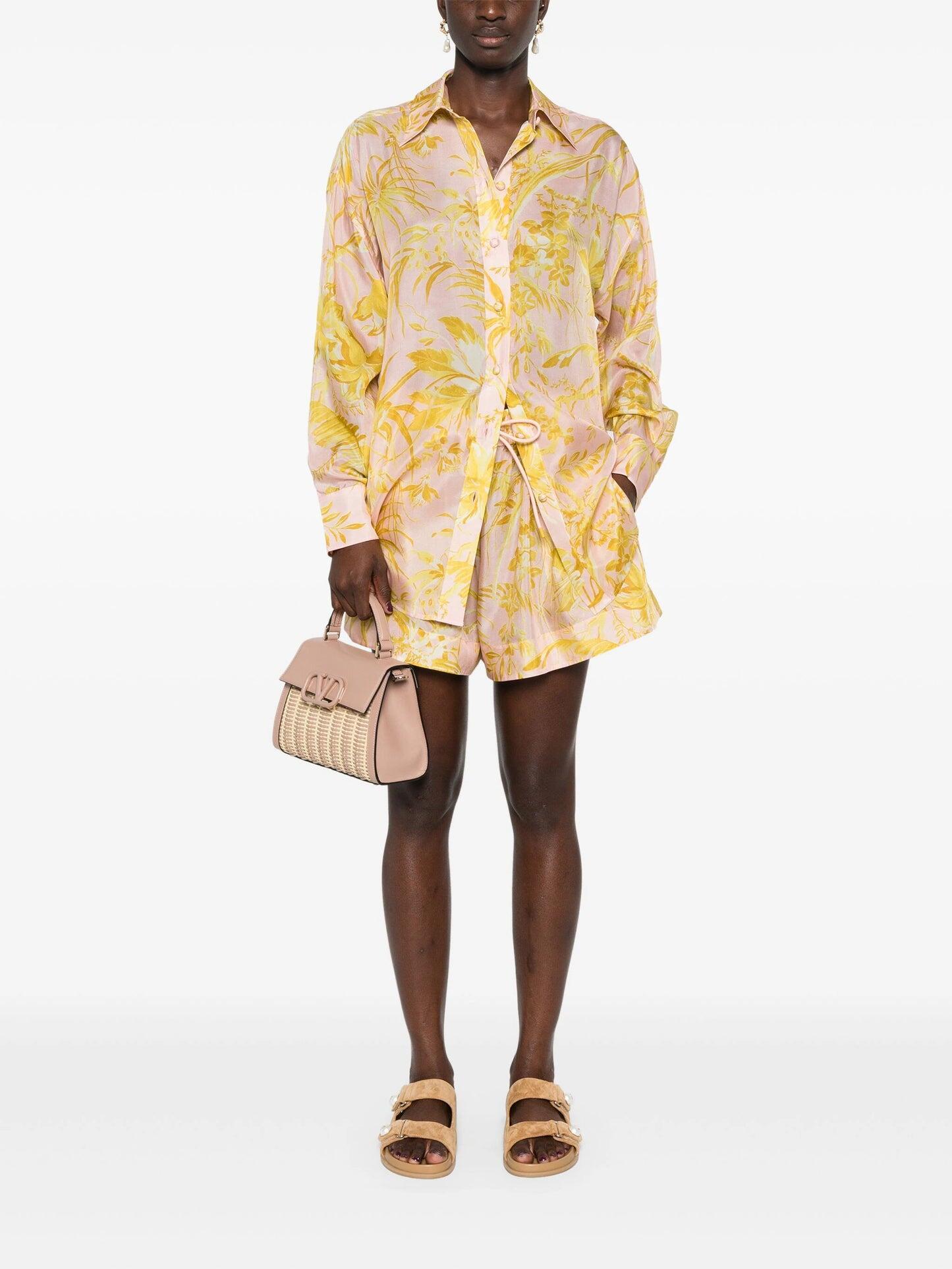 Floral Print Silk Shirt - Top