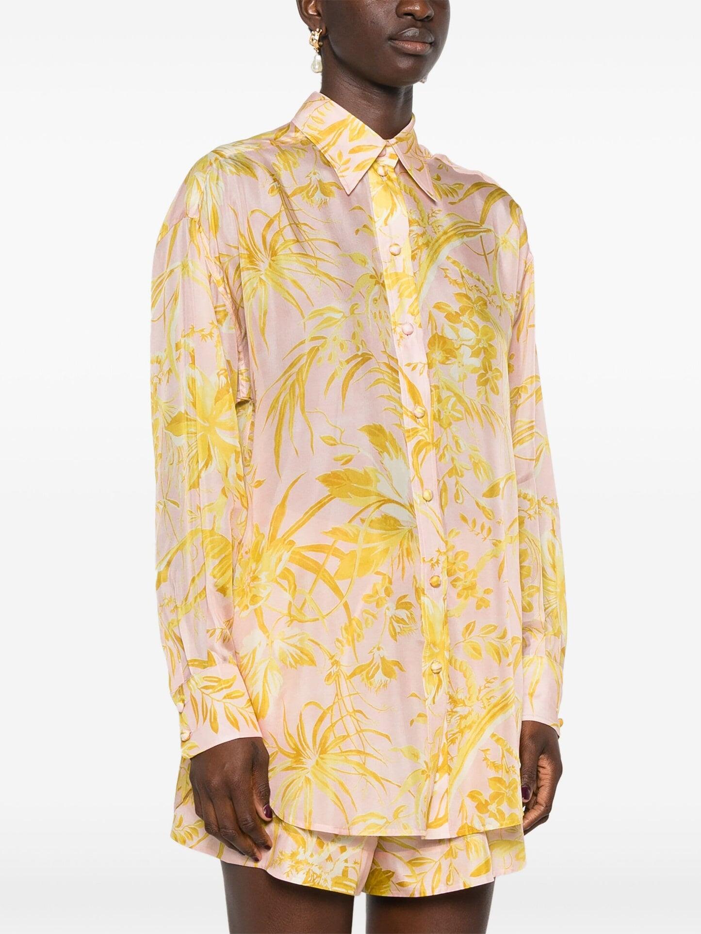 Floral Print Silk Shirt - Top