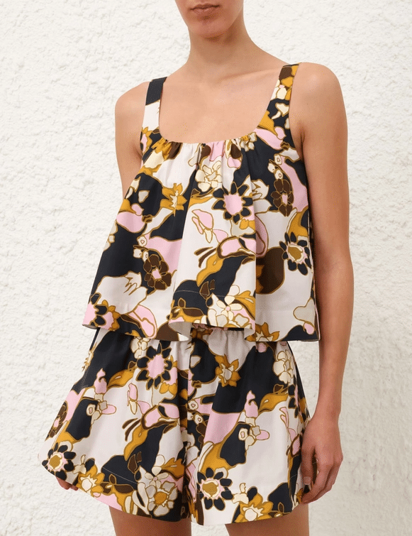 Maxine Cropped Cami Yellow Kaleidoscope Floral - Top