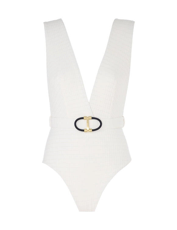 Alight Textured Plunge One Piece Ivory Texture