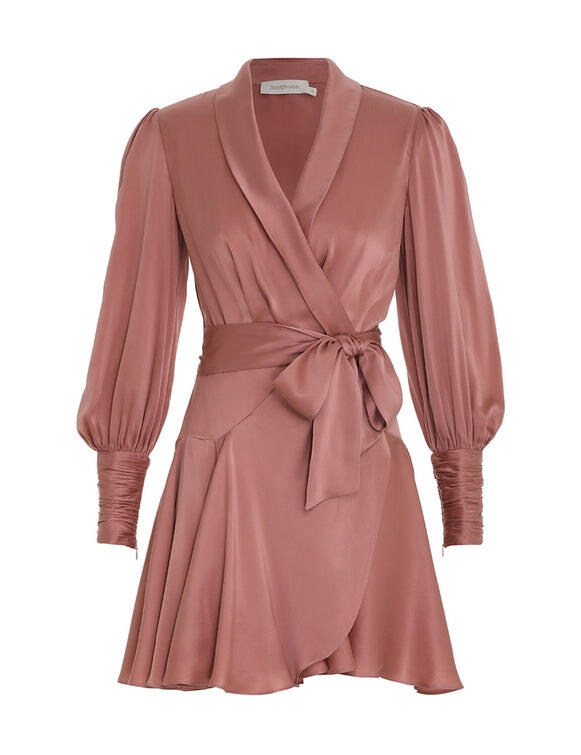Silk Wrap Mini Dress Dusty Pink