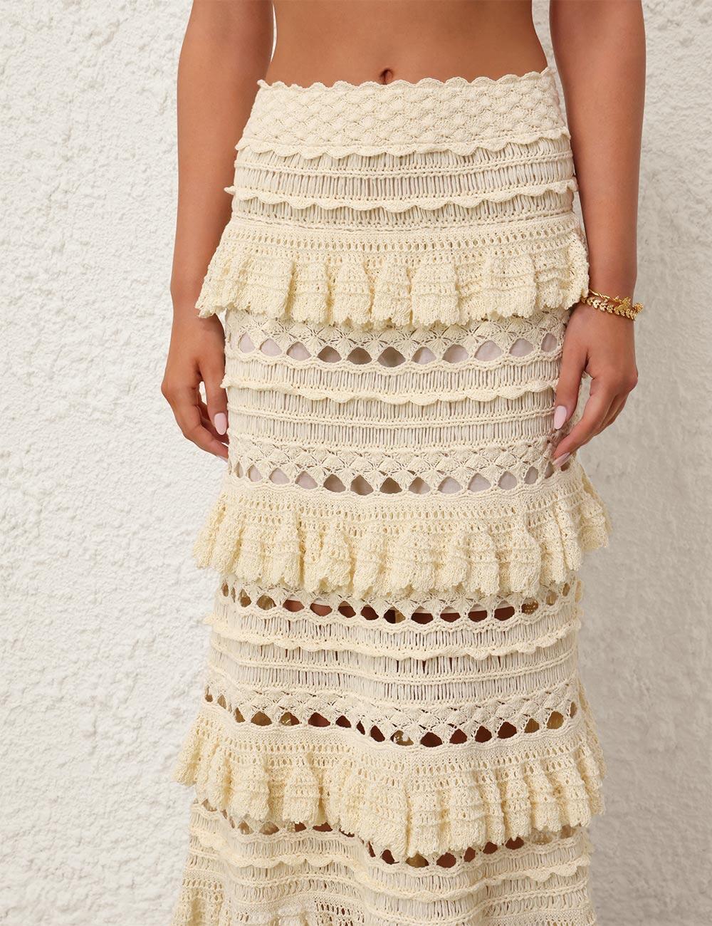 Waverly Midi Shirt Crochet Cream - Skirt