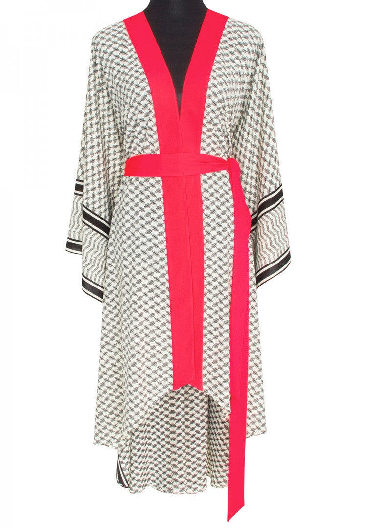 Desert Tribe Long Kimono Skull Neon Coral - Kaftan
