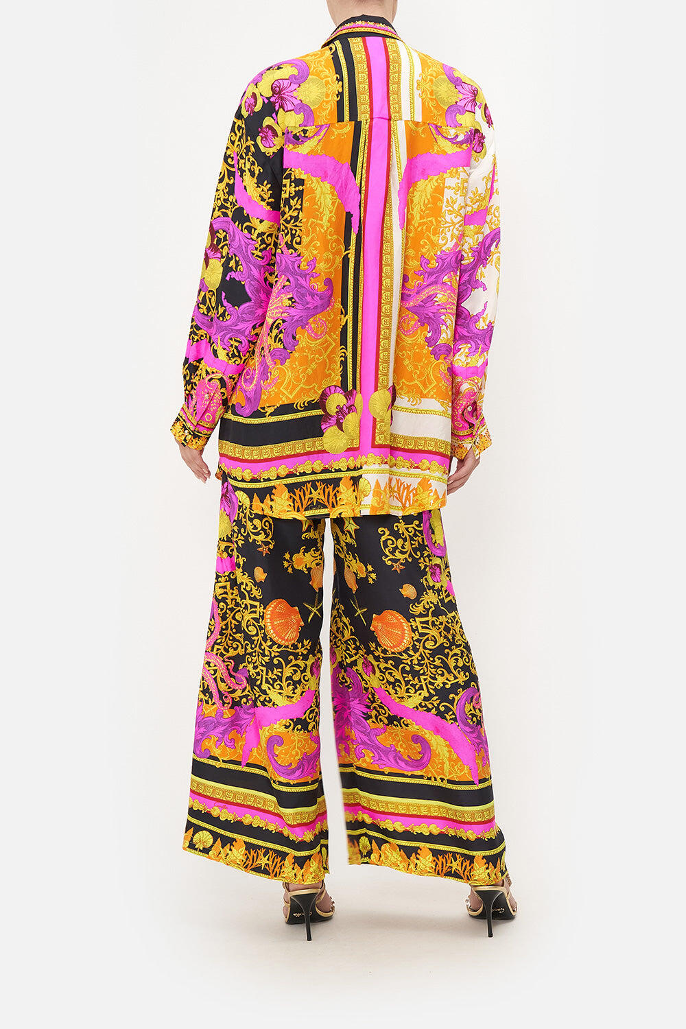 Ladies Silk Shirt in Yellow/Fuchsia