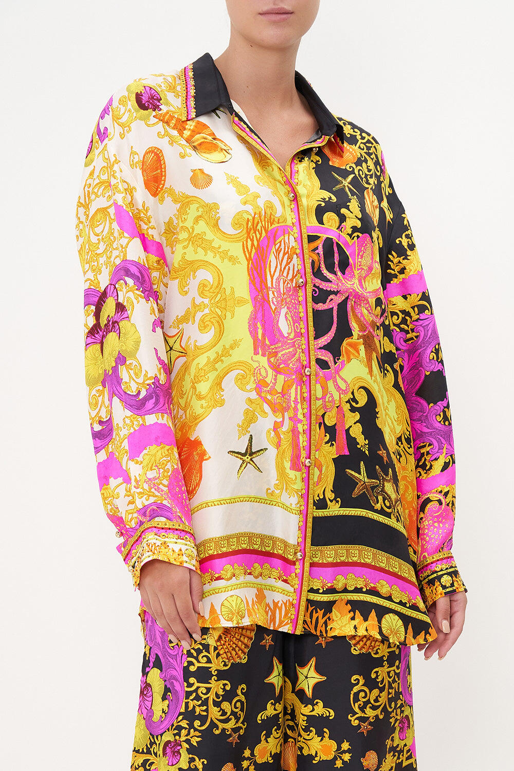 Oversized Statement Shirt with Crystal Embellishment 