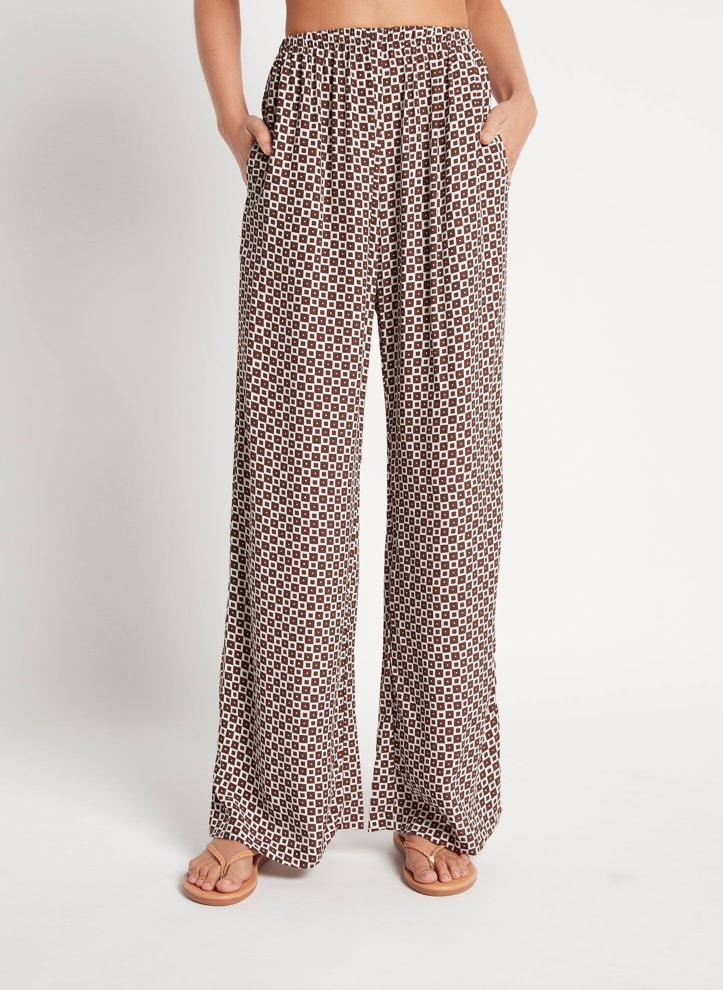 Womens High Waist Pants with Checkered Print