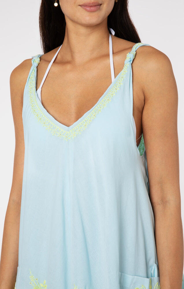 Swing Dress with Low Back: Dual Pink Lotus Embroidery - O/S - Dress