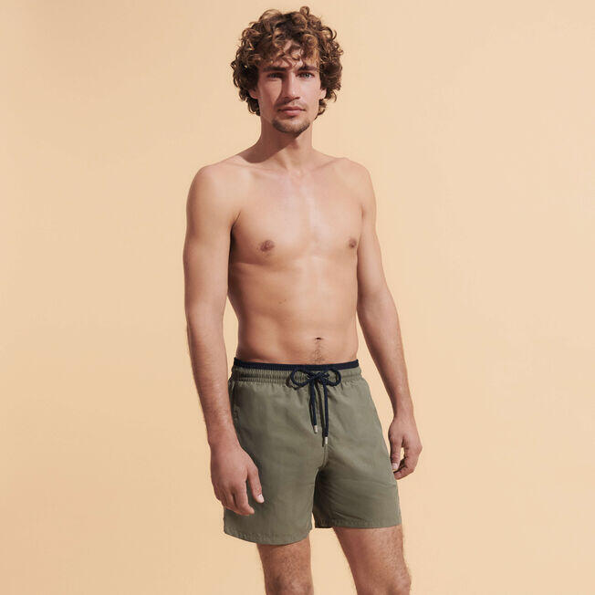 Mens Designer Swim Shorts in Green Black Eco Friendly Swim Trunks