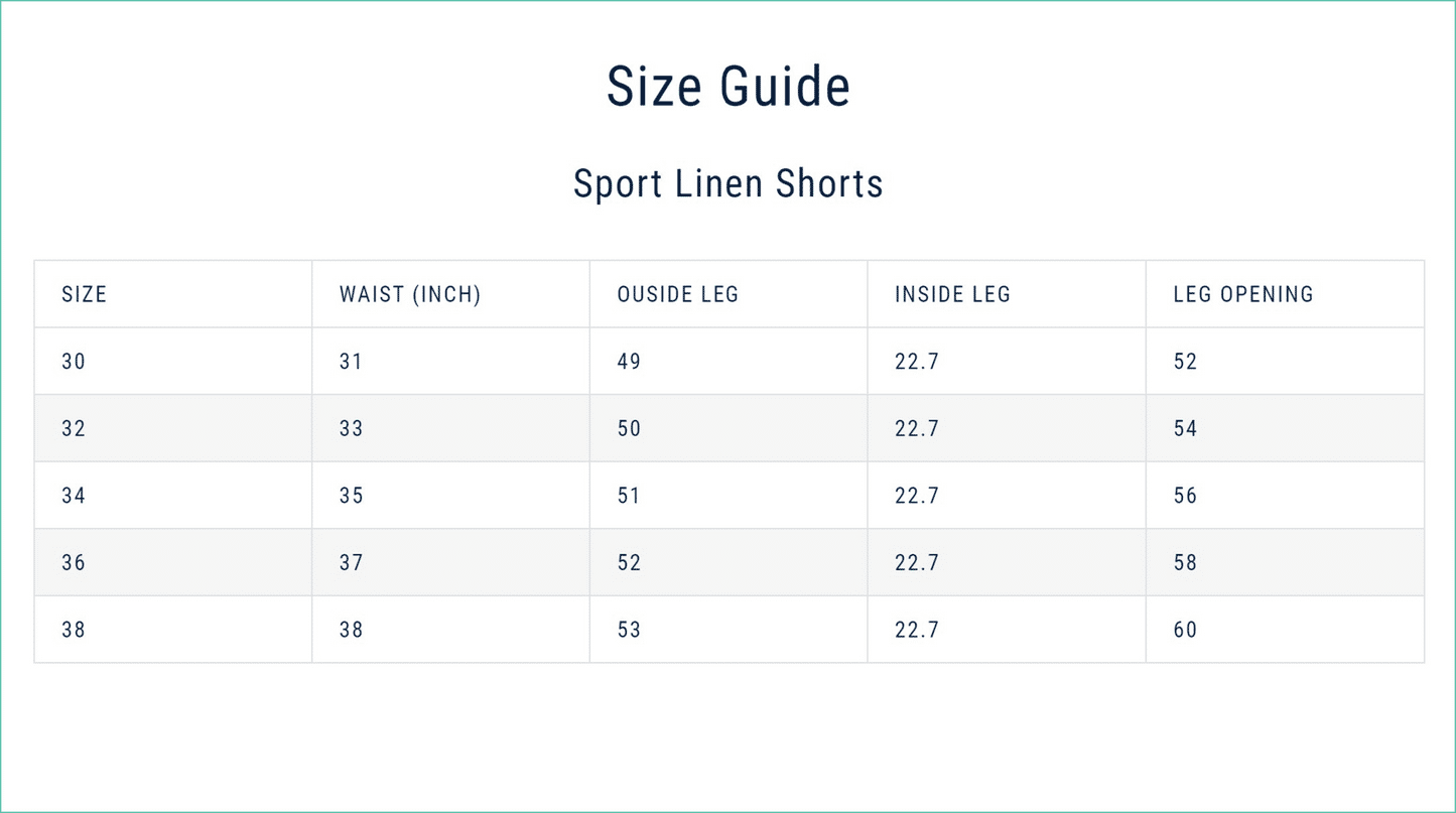 Linen shorts size guides 
