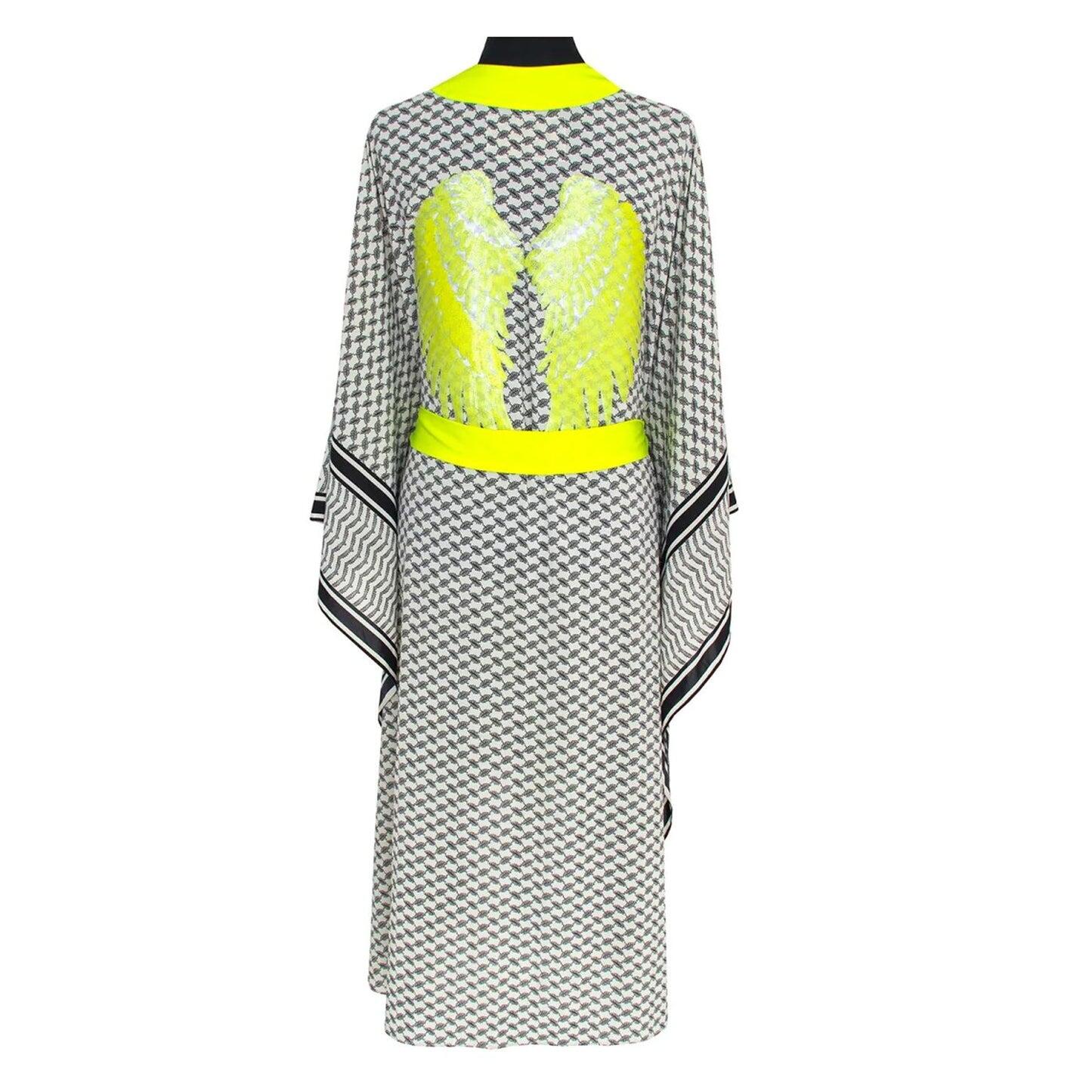 Desert Tribe Long Kimono Wings In Neon Yellow - Kimono